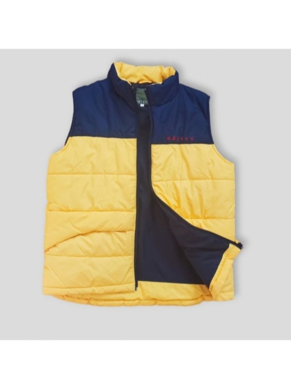 Vintage 80s Dejavu Puffer Sporty Vest- Color Block Blue/Yellow